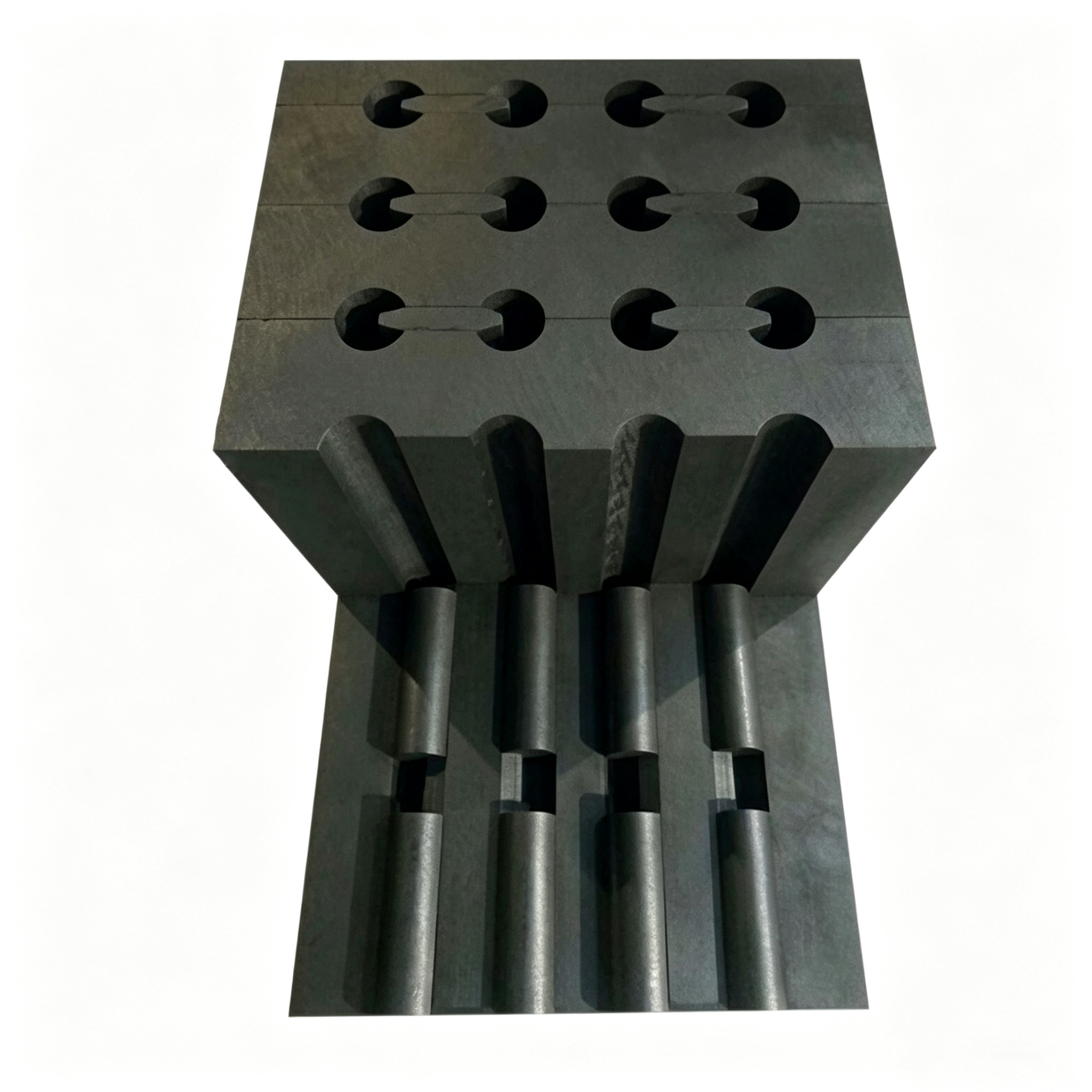 Molde de sinterizaci&oacute;n de grafito de ranura larga conectado dividido con estructura dividida superior-inferior, dise&ntilde;o f&aacute;cil de desmoldar para segmentos de diamante de corte de granito extralargos