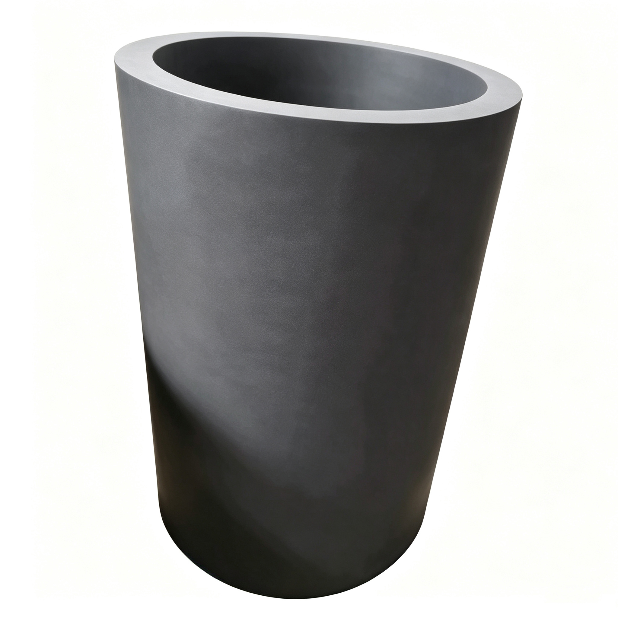 Vista lateral del crisol de grafito c&oacute;nico y c&oacute;nico, dise&ntilde;o de parte superior ancha y fondo estrecho para verter f&aacute;cilmente el metal, base redondeada para reducir la tensi&oacute;n, recipiente de fundici&oacute;n industrial Forma personalizada de carbono NHD