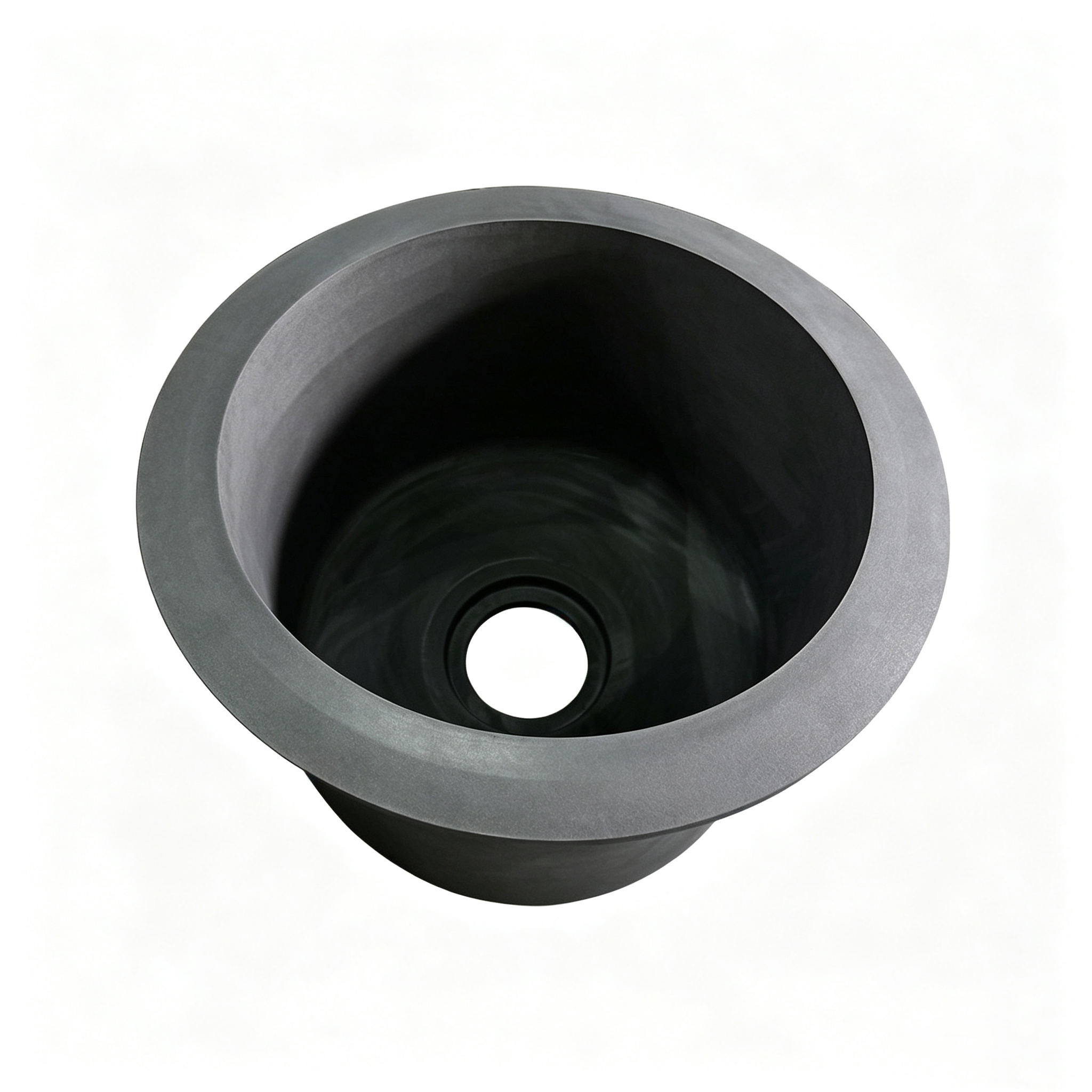 Crisol de grafito con vista superior del borde con bridas, borde superior reforzado para un montaje seguro del horno, interior liso para el flujo de metal fundido, dise&ntilde;o de orificio de ventilaci&oacute;n inferior para liberaci&oacute;n de presi&oacute;n, ingenier&iacute;a personalizada de carbono NHD