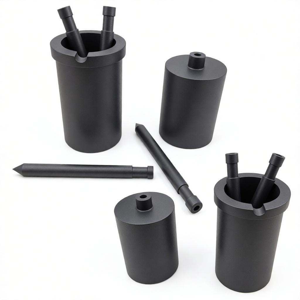 Crisoles de grafito con orificios centrales | Varillas de obturación/boquillas para máquinas de colada al vacío | Componentes personalizados para fundir grafito resistentes a altas temperaturas