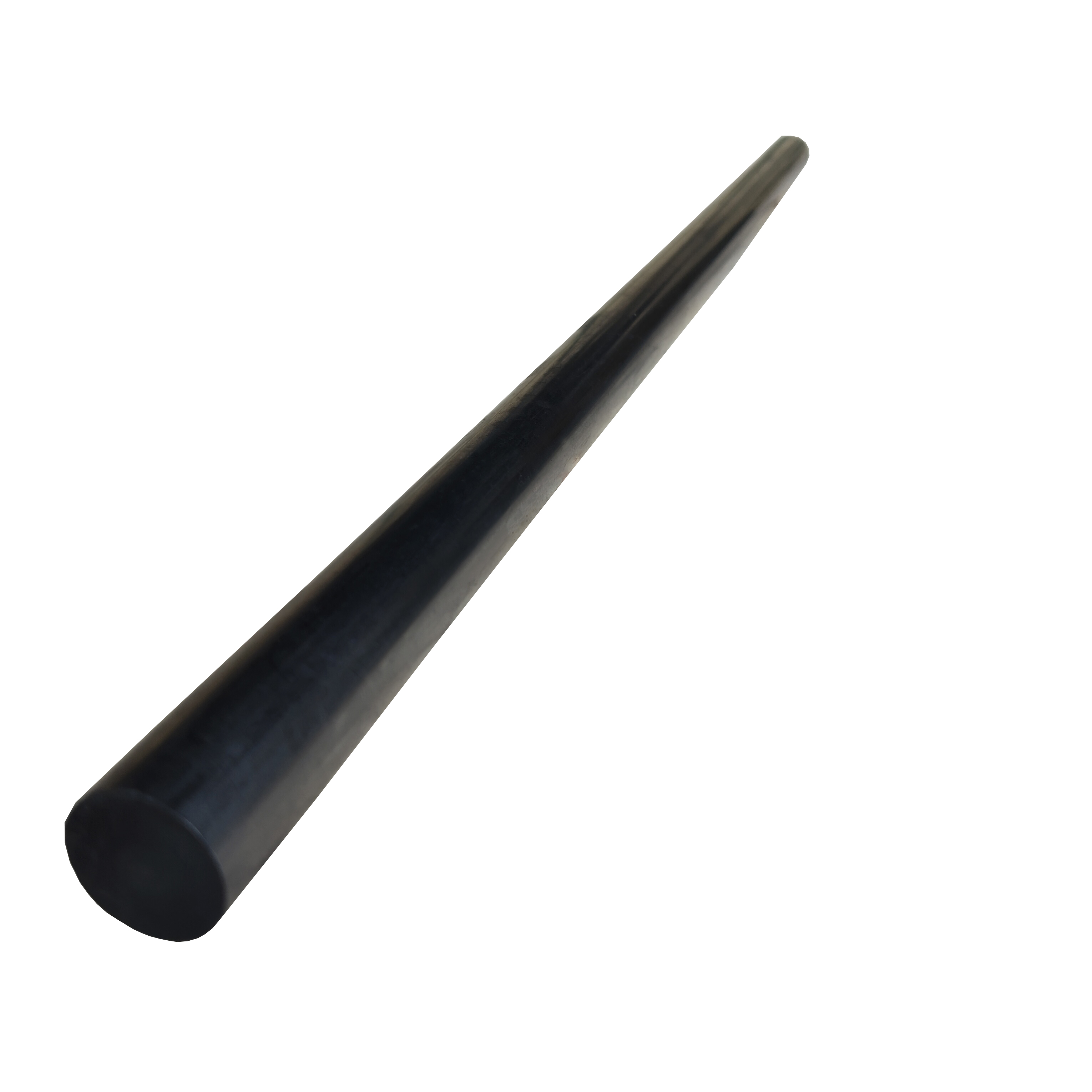 Primer plano diagonal de una sola varilla larga de grafito, mecanizado de precisi&oacute;n con extremo c&oacute;nico, varilla de electrodo de grafito personalizada, pieza mecanizada CNC de barra de carbono de alta pureza, tolerancia de di&aacute;metro &plusmn;0,01 mm