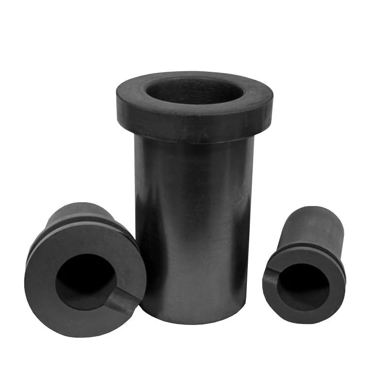Conjunto familiar de tres crisoles de grafito de doble anillo en diferentes tama&ntilde;os, gama completa para joyer&iacute;a y fundici&oacute;n industrial.