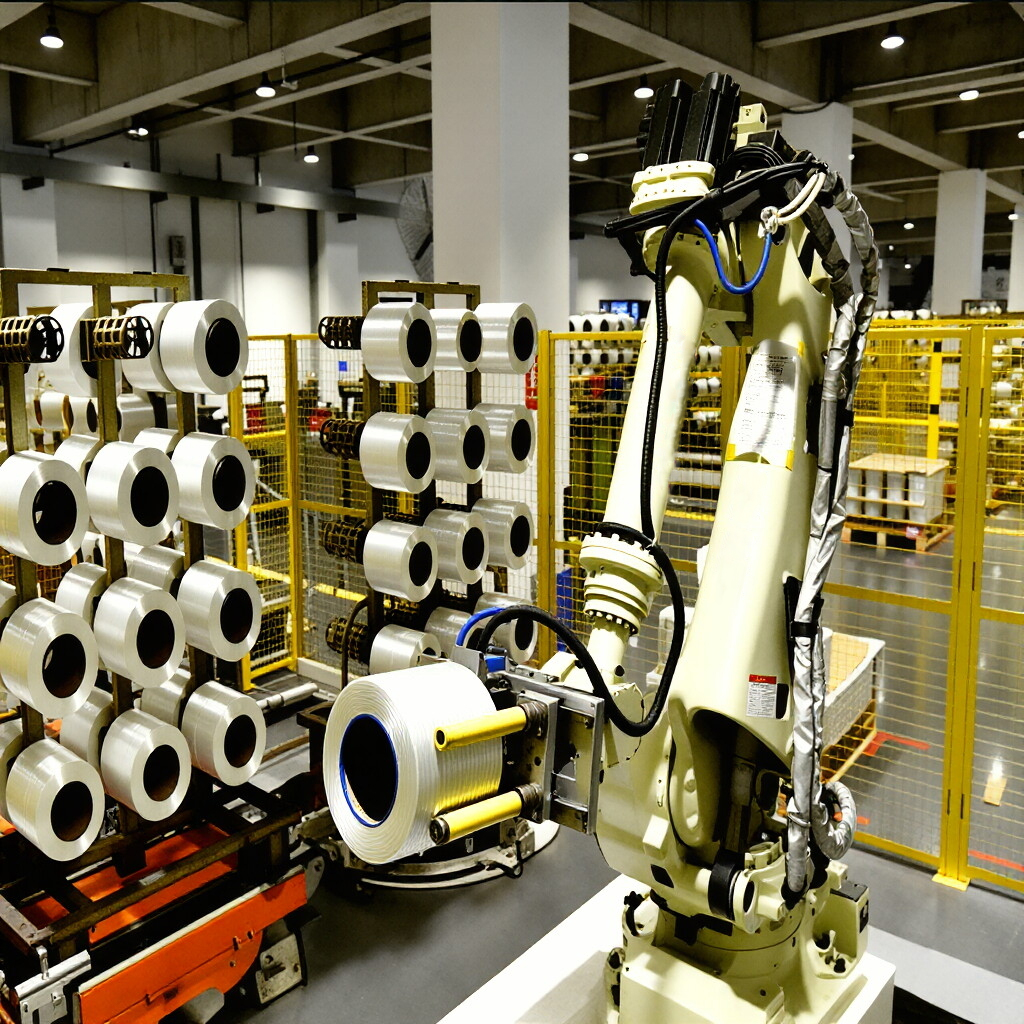 Las ruedas de grafito gu&iacute;an los haces de fibras en las l&iacute;neas de producci&oacute;n de fibra de vidrio y funcionan en conjunto con robots industriales para permitir el estirado automatizado de fibras.