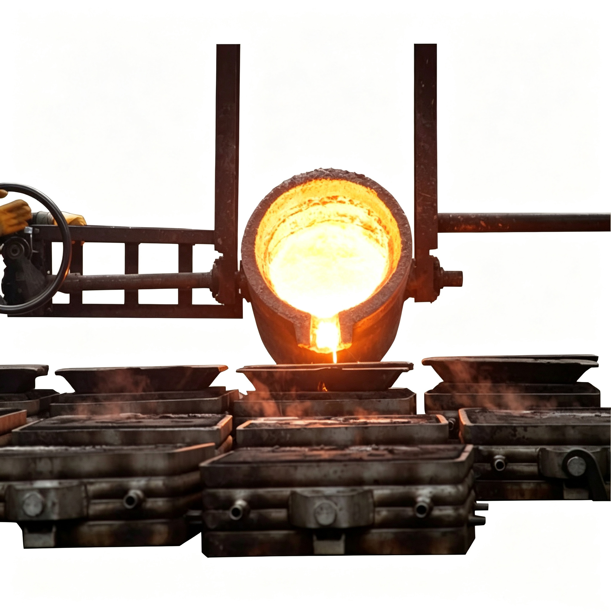 Fusi&oacute;n y vertido de metales preciosos utilizando crisol de grafito en fundici&oacute;n industrial, fundici&oacute;n de oro, plata y platino fundido en moldes, proceso de fundici&oacute;n a alta temperatura con crisoles de carbono NHD